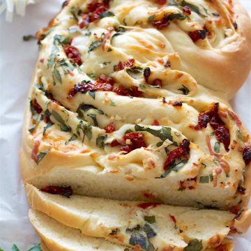 pane bianco with tomatoes, basil, garlic and cheese | SpoonfulOfButter.com
