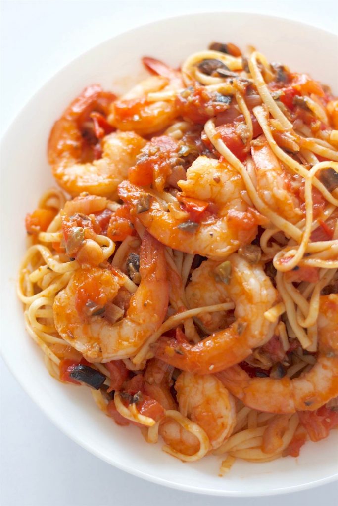 Shrimp Pasta Puttanesca | SpoonfulOfButter.com