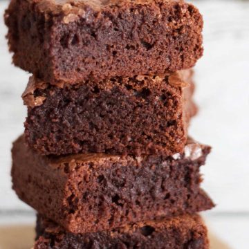 a stack of fudgy brownies