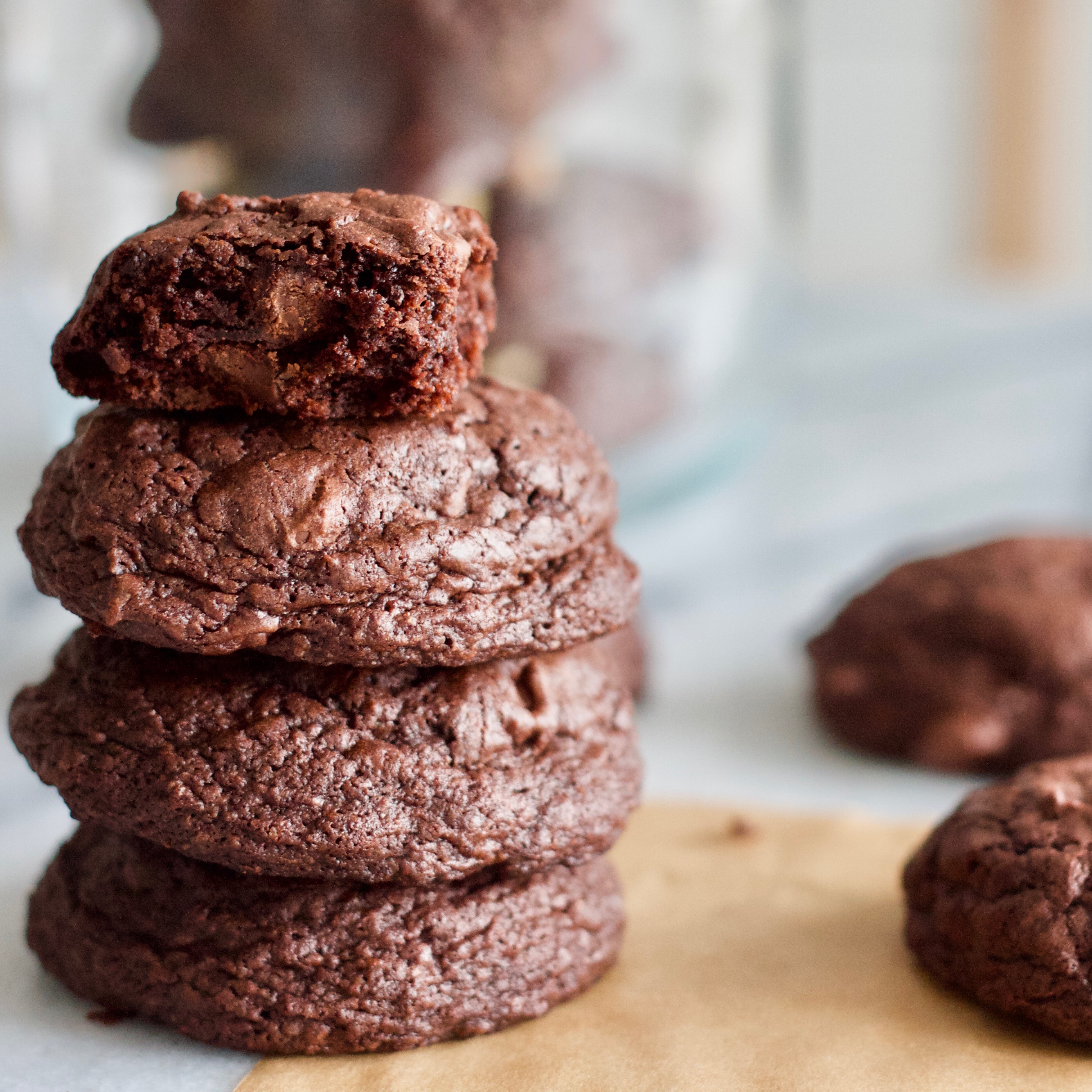 stack of dark chocolate cookies