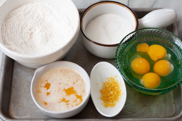 mise en place for classic french madeleines