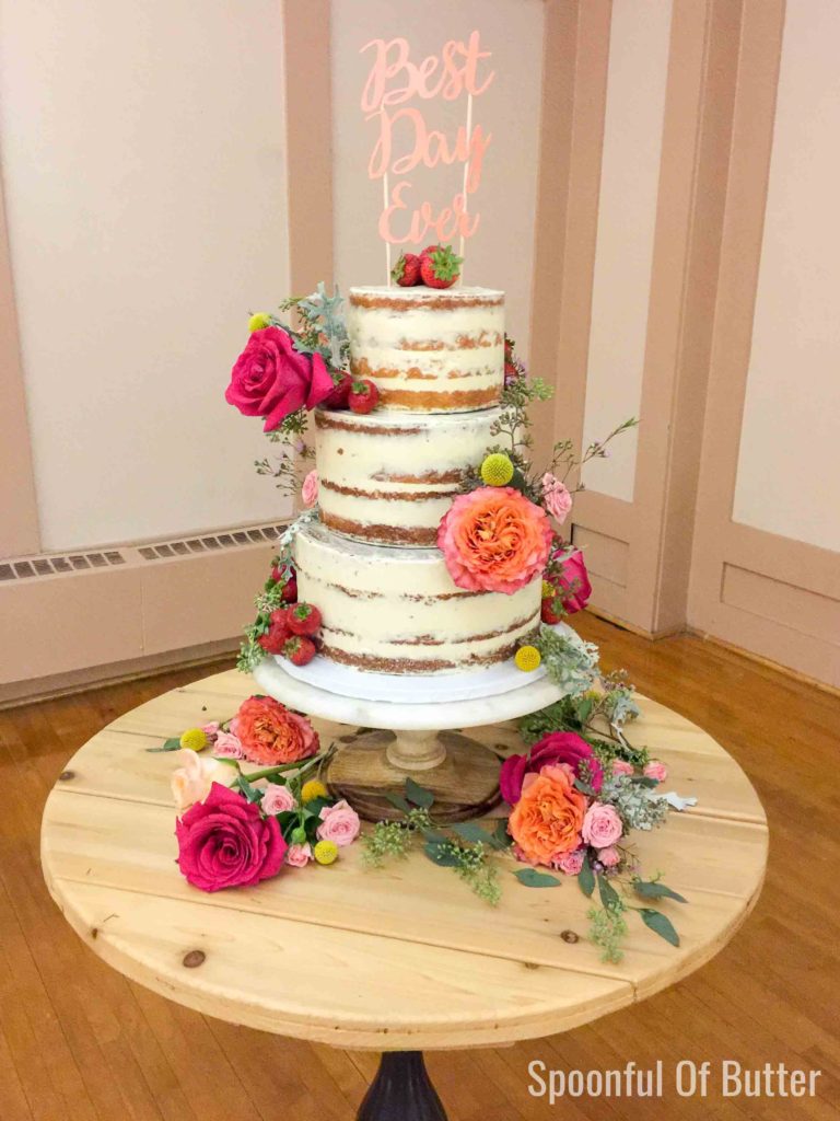 simple rustic wedding cake with topper