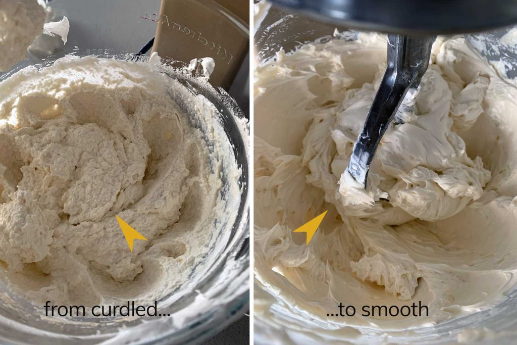 beating a buttercream frosting at mediums speed