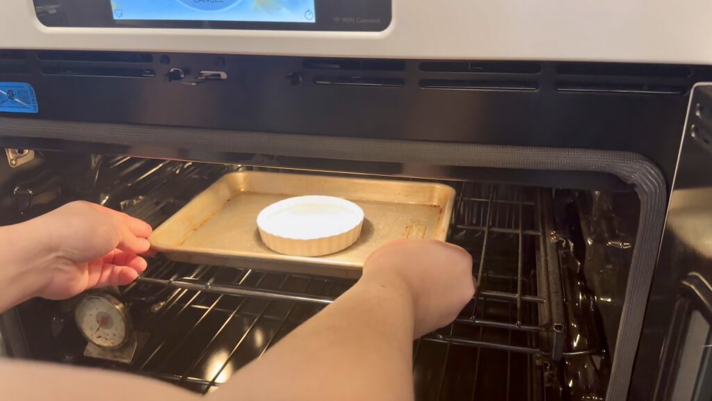 putting the creme brulee in the oven