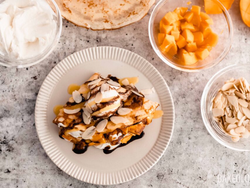 mango crepes on a plate