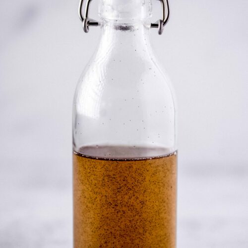 homemade vanilla syrup in a bottle