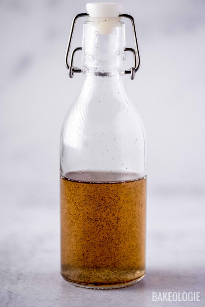 homemade vanilla syrup in a bottle