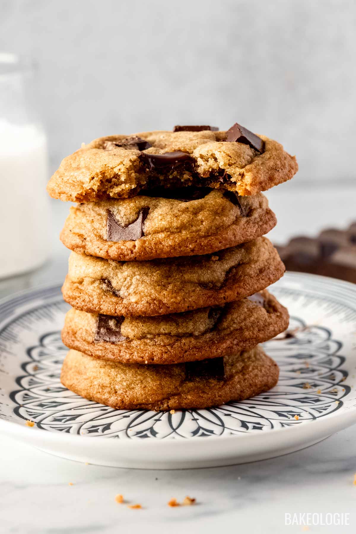 a stack of salted chocolate chunk cookie