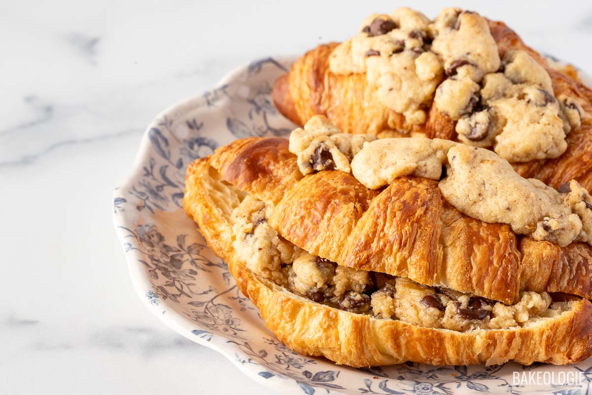 two pieces of crookie on a beautiful French plate
