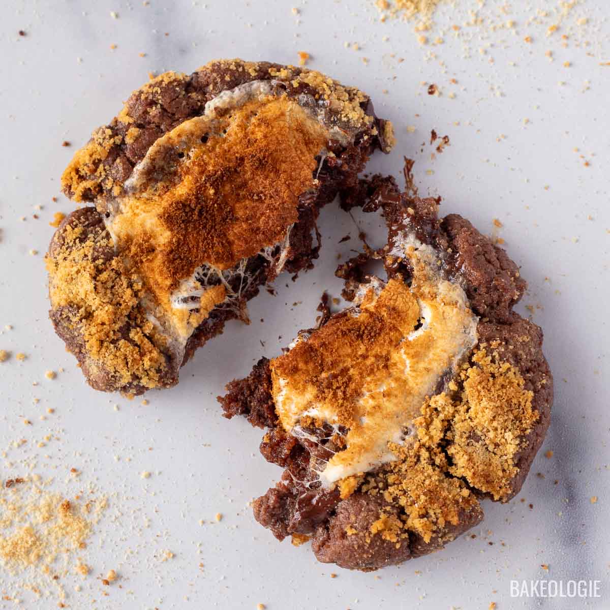 smores cookie cut in half