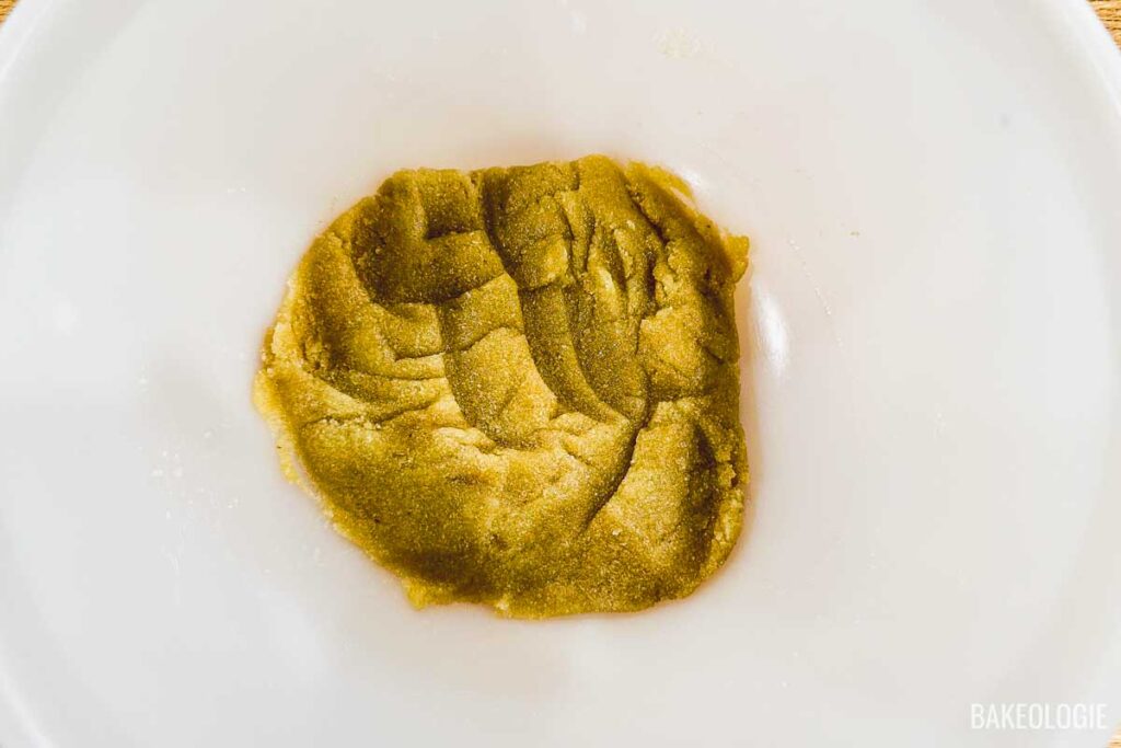 Almond frangipane filling in a white bowl