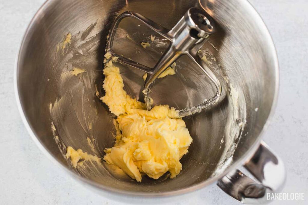 Softened butter beaten until smooth and creamy in a stand mixer fitted with the paddle attachment.