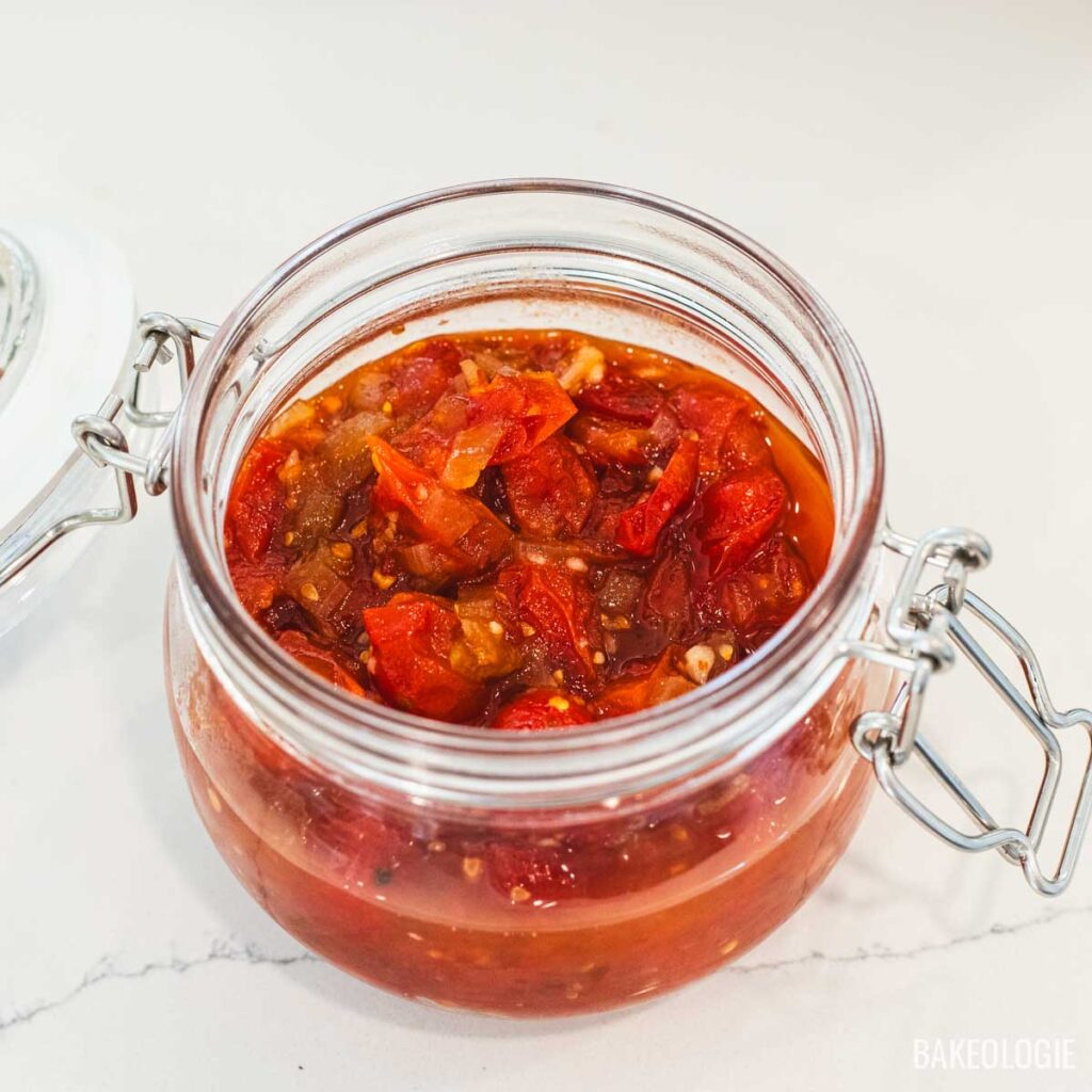 bourbon tomato jam in a jar