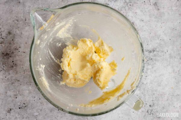 Butter and sugar creamed until light and fluffy for Funfetti Sour Cream Pound Cake.
