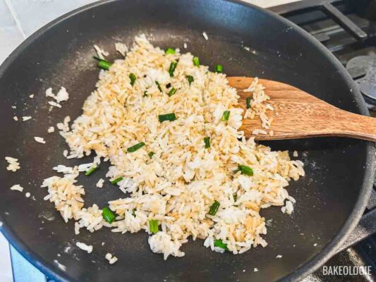 sesame scallion rice in a pan