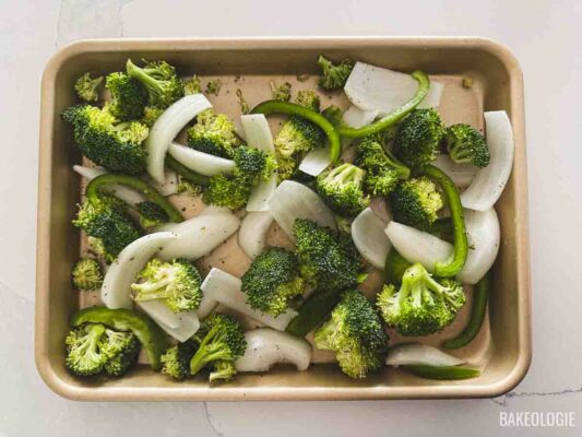 vegetables on a sheet pan