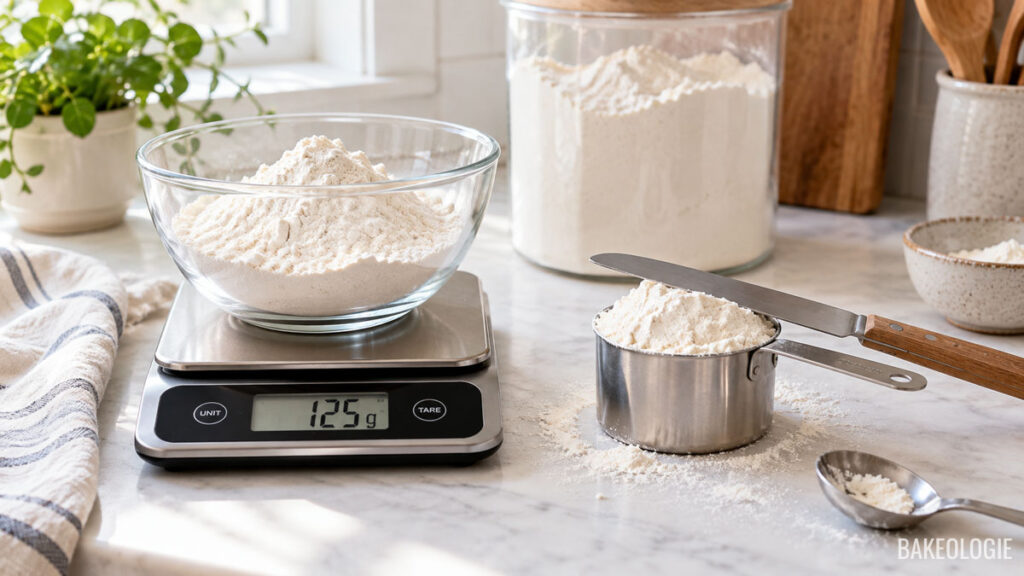 how to measure flour correctly using scale and cups