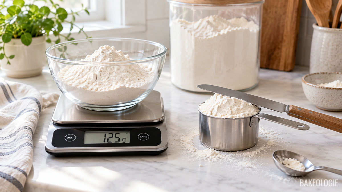 how to measure flour correctly using scale and cups