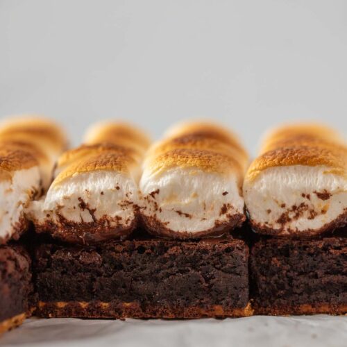 S’mores brownies topped with toasted marshmallows