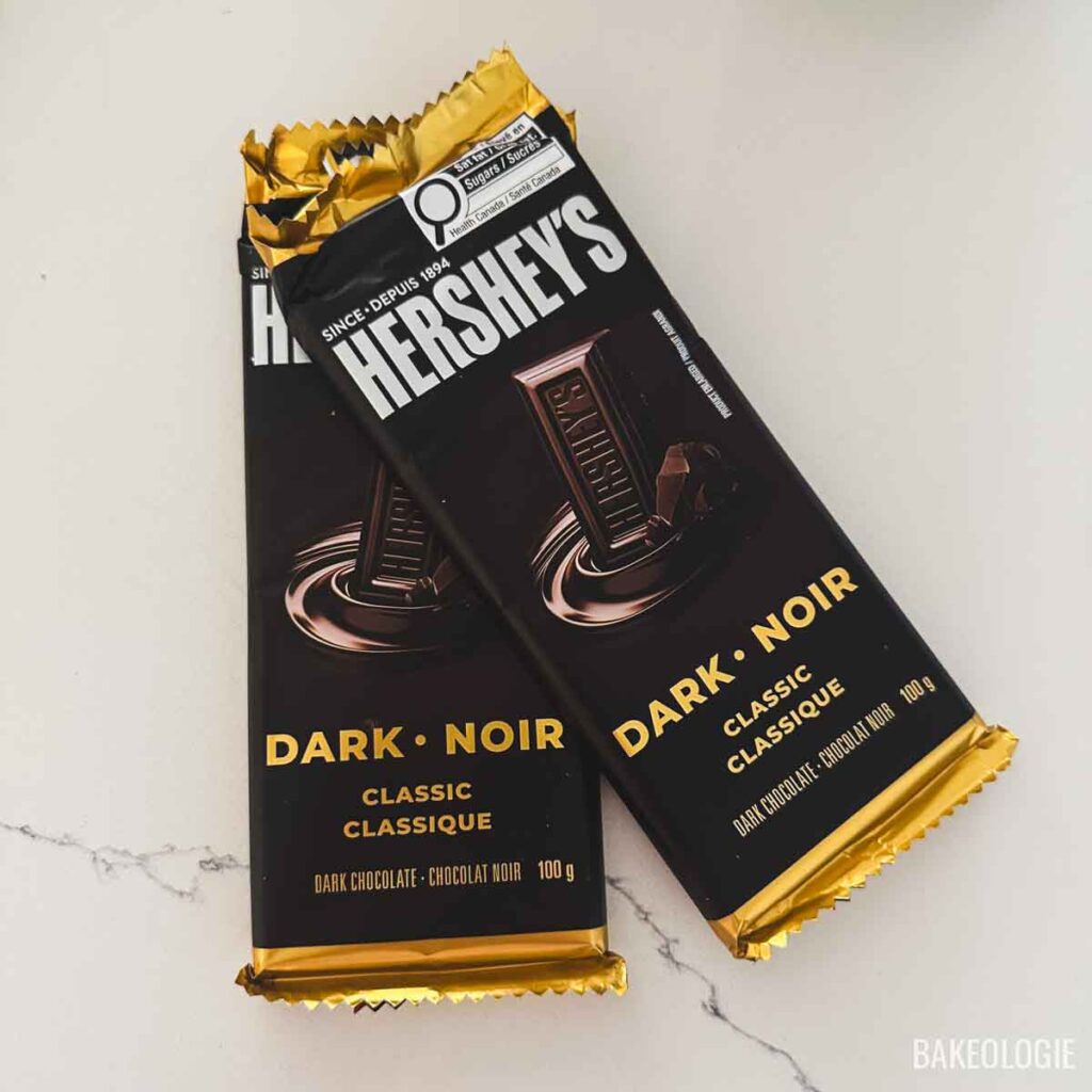 Dark Hershey's chocolate bars used for s'mores brownies